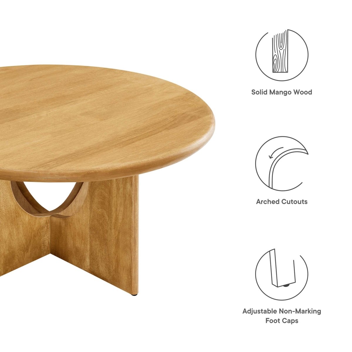 34 Inch Mid - Century Round Mango Wood Coffee Table - Coffee Tables available at Alpine Outlets in Denver