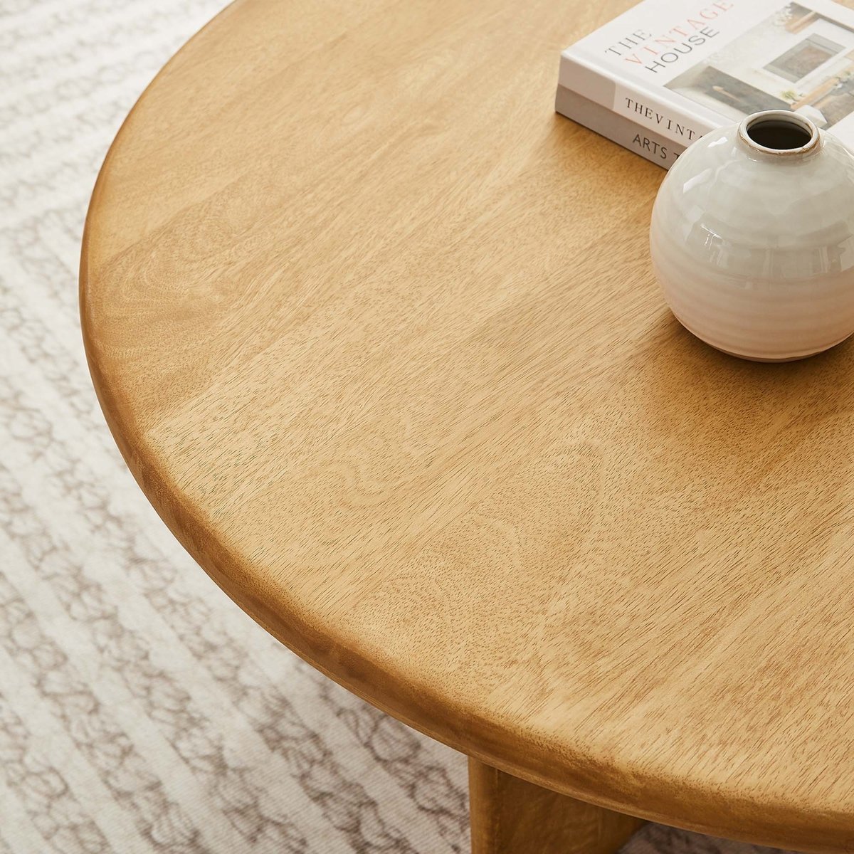 34 Inch Mid - Century Round Mango Wood Coffee Table - Coffee Tables available at Alpine Outlets in Denver