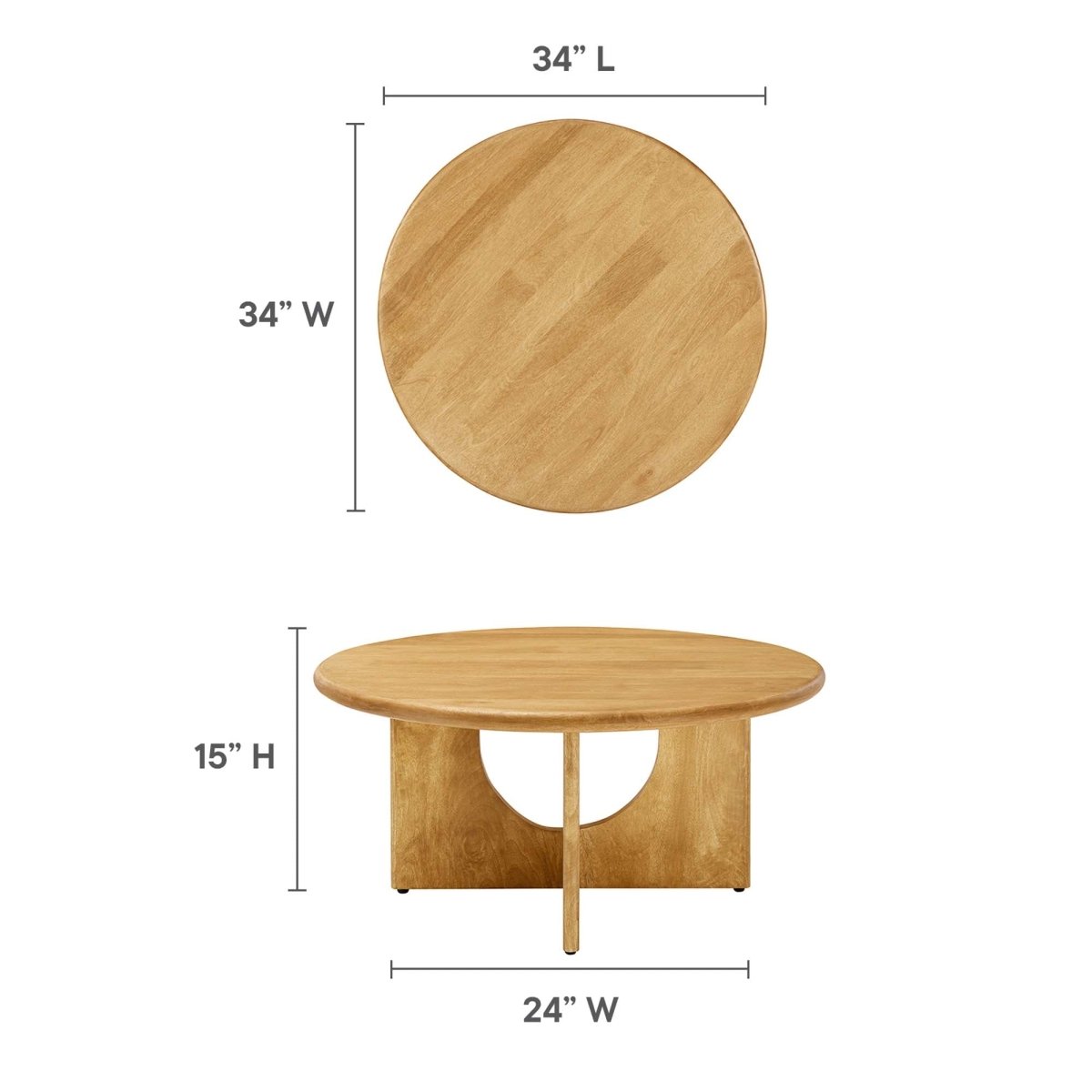 34 Inch Mid - Century Round Mango Wood Coffee Table - Coffee Tables available at Alpine Outlets in Denver