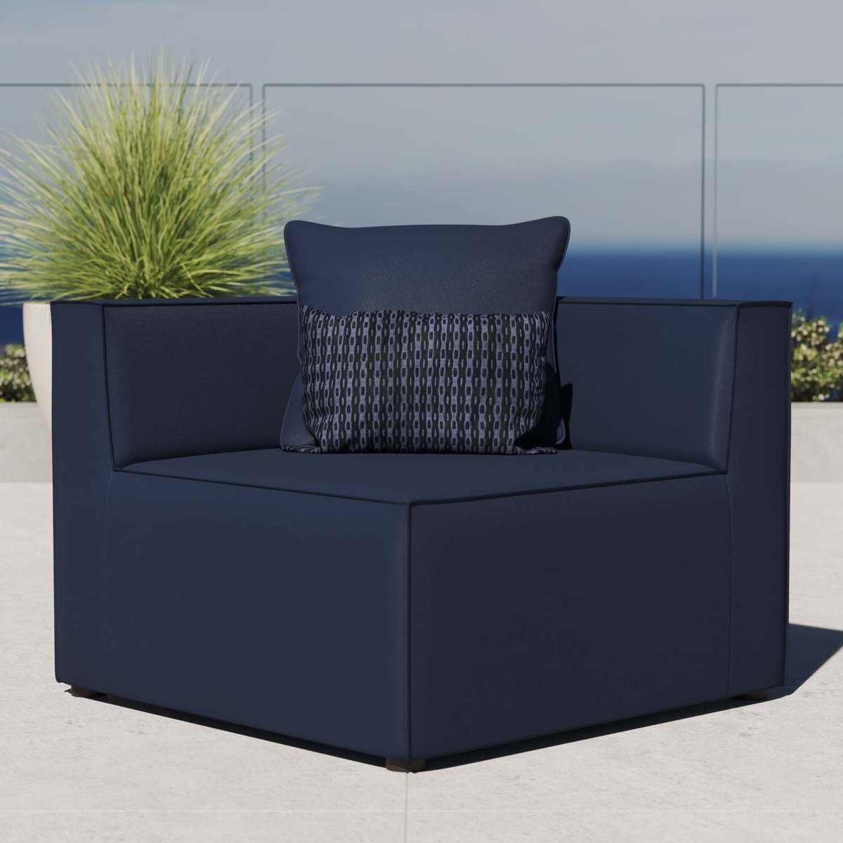 34" Navy Outdoor Patio Upholstered Aluminum Corner Chair - Outdoor - Alpine Outlets
