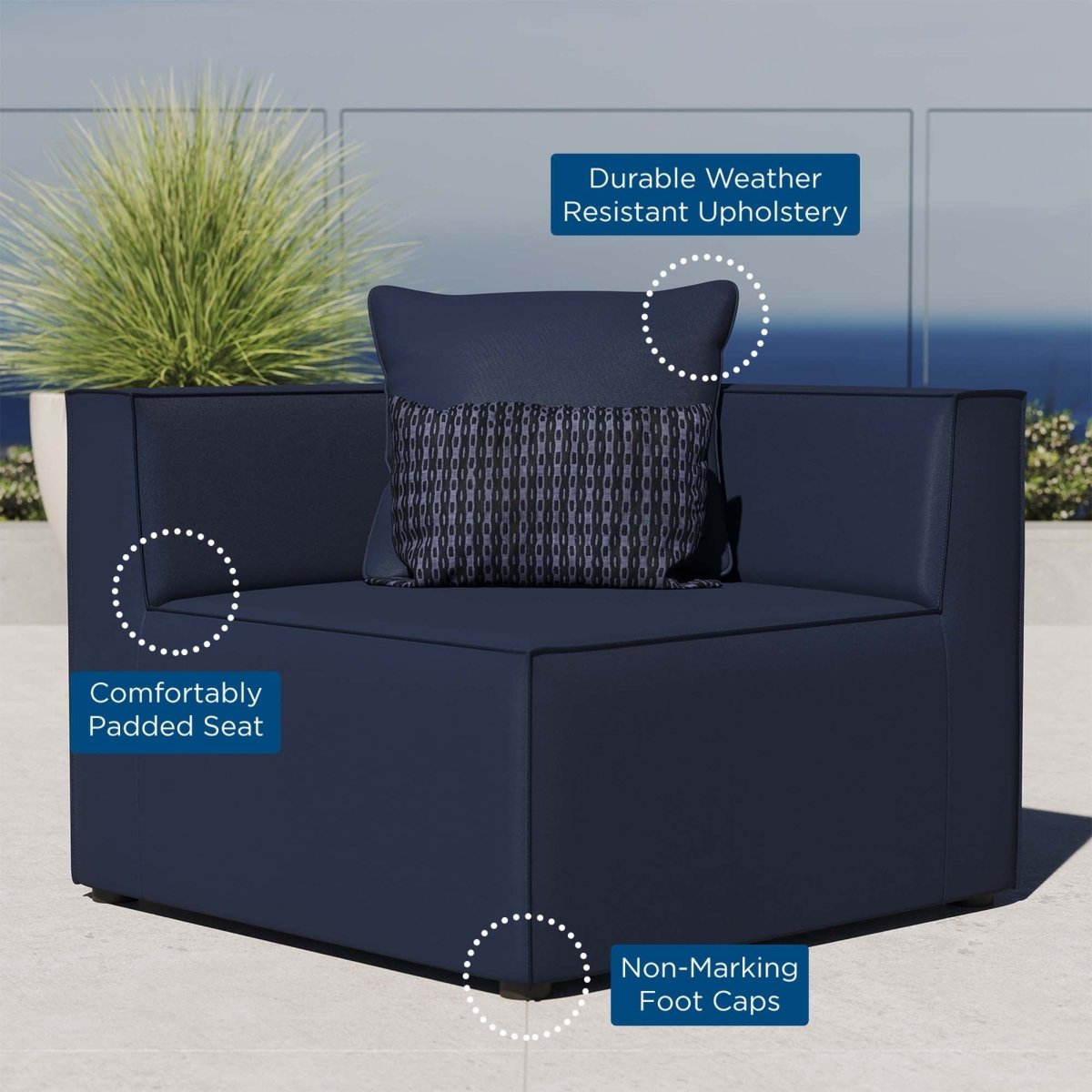 34" Navy Outdoor Patio Upholstered Aluminum Corner Chair - Outdoor - Alpine Outlets