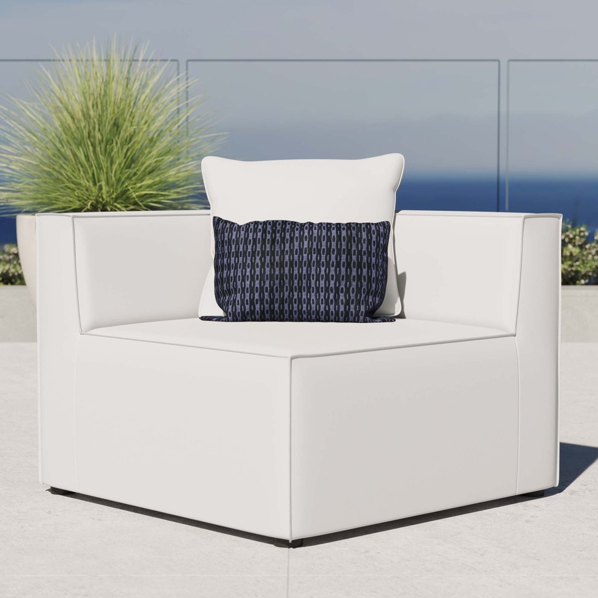 34" White Outdoor Patio Upholstered Aluminum Corner Chair - Outdoor - Alpine Outlets