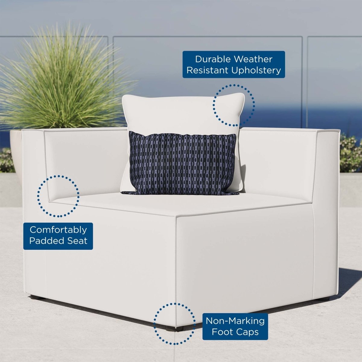 34" White Outdoor Patio Upholstered Aluminum Corner Chair - Outdoor - Alpine Outlets
