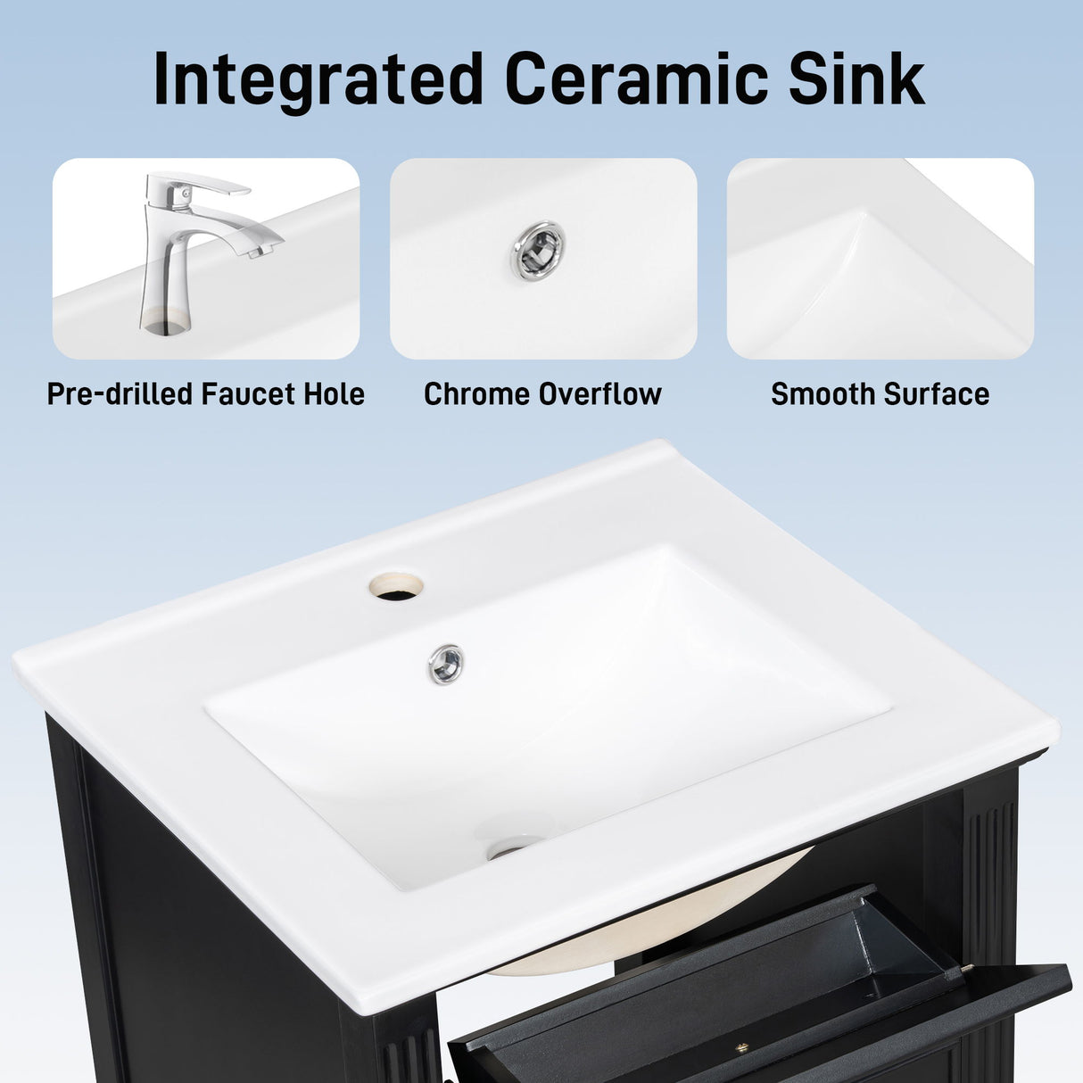 Bathroom Vanity With Sink, Adjustable Shelf, Tilt-Out Drawer