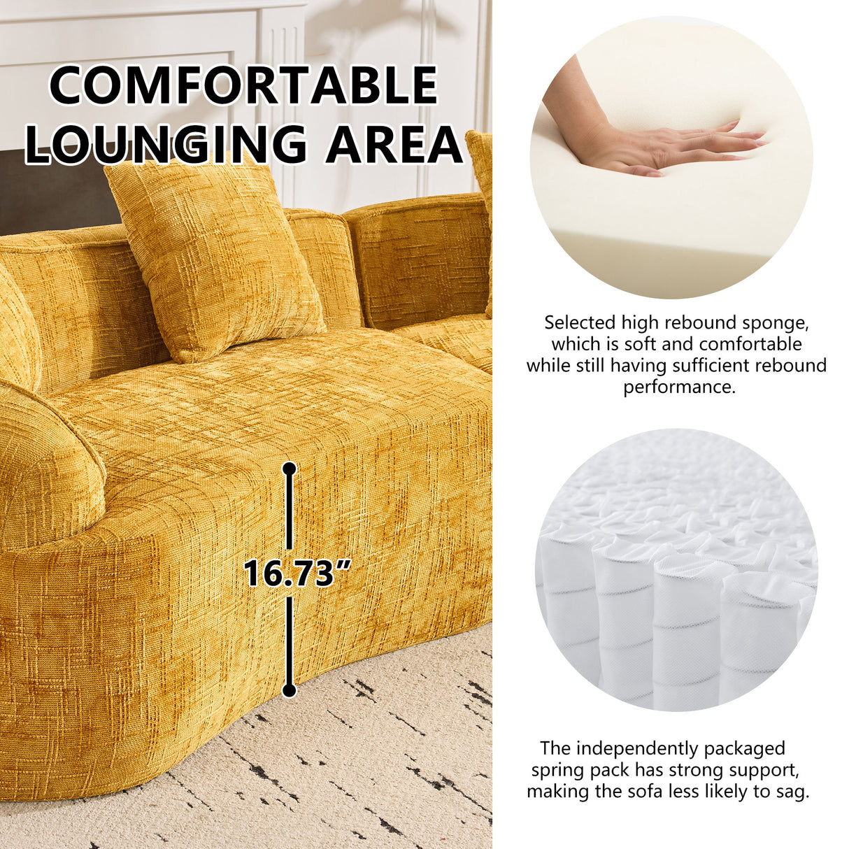 Curved Compressed Sofa, Nordic-Style Design For Living Room