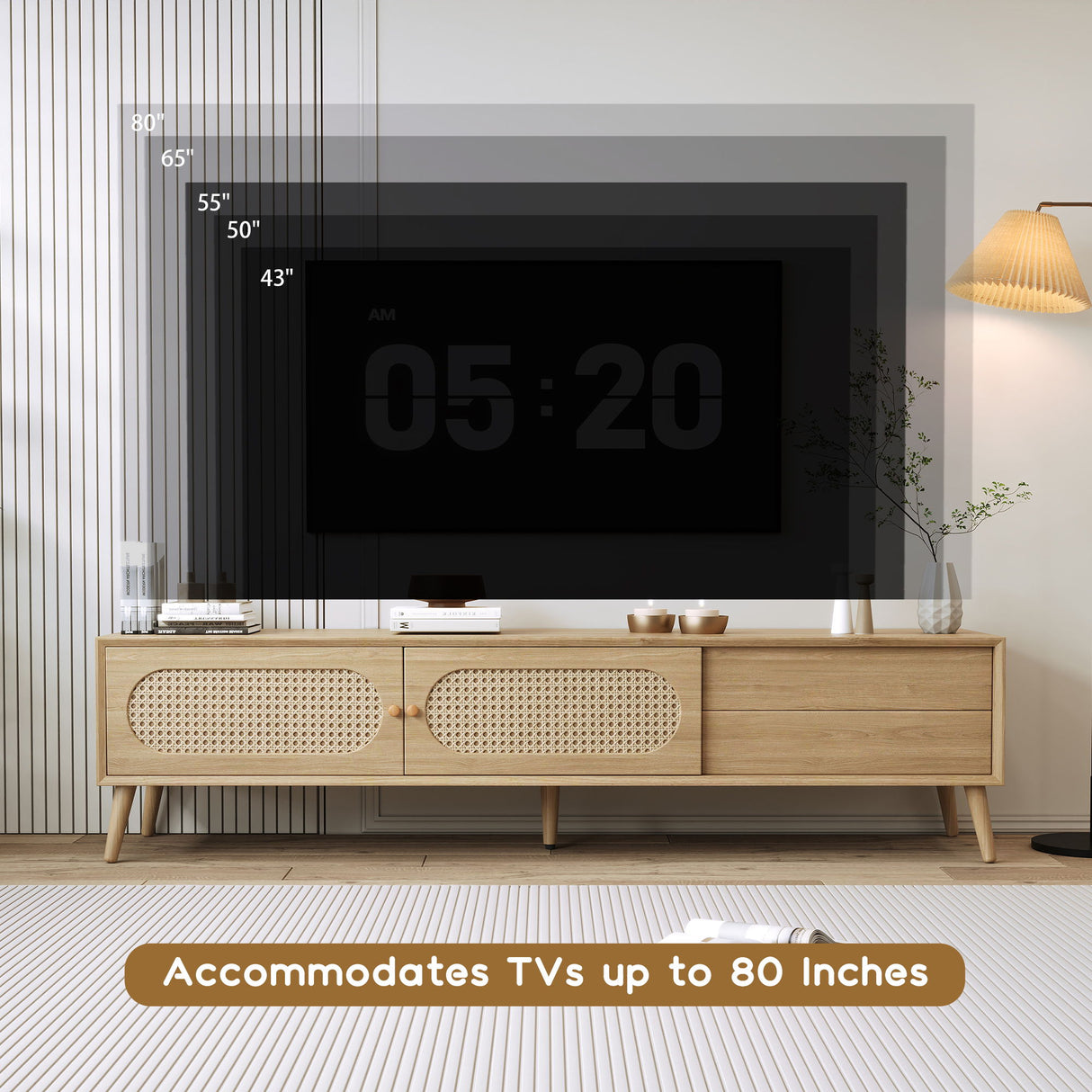 TV Stand For TVs Up To 80", Media Console, Cabinet - Natural