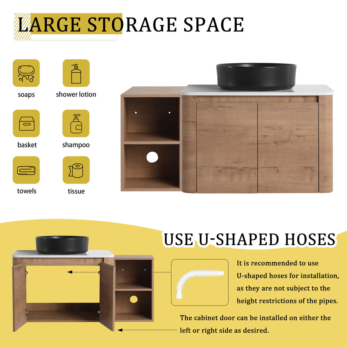 Wall Mounted Bathroom Vanity With Art Sink, 1 Storage Shelf, 2 Soft Close Doors