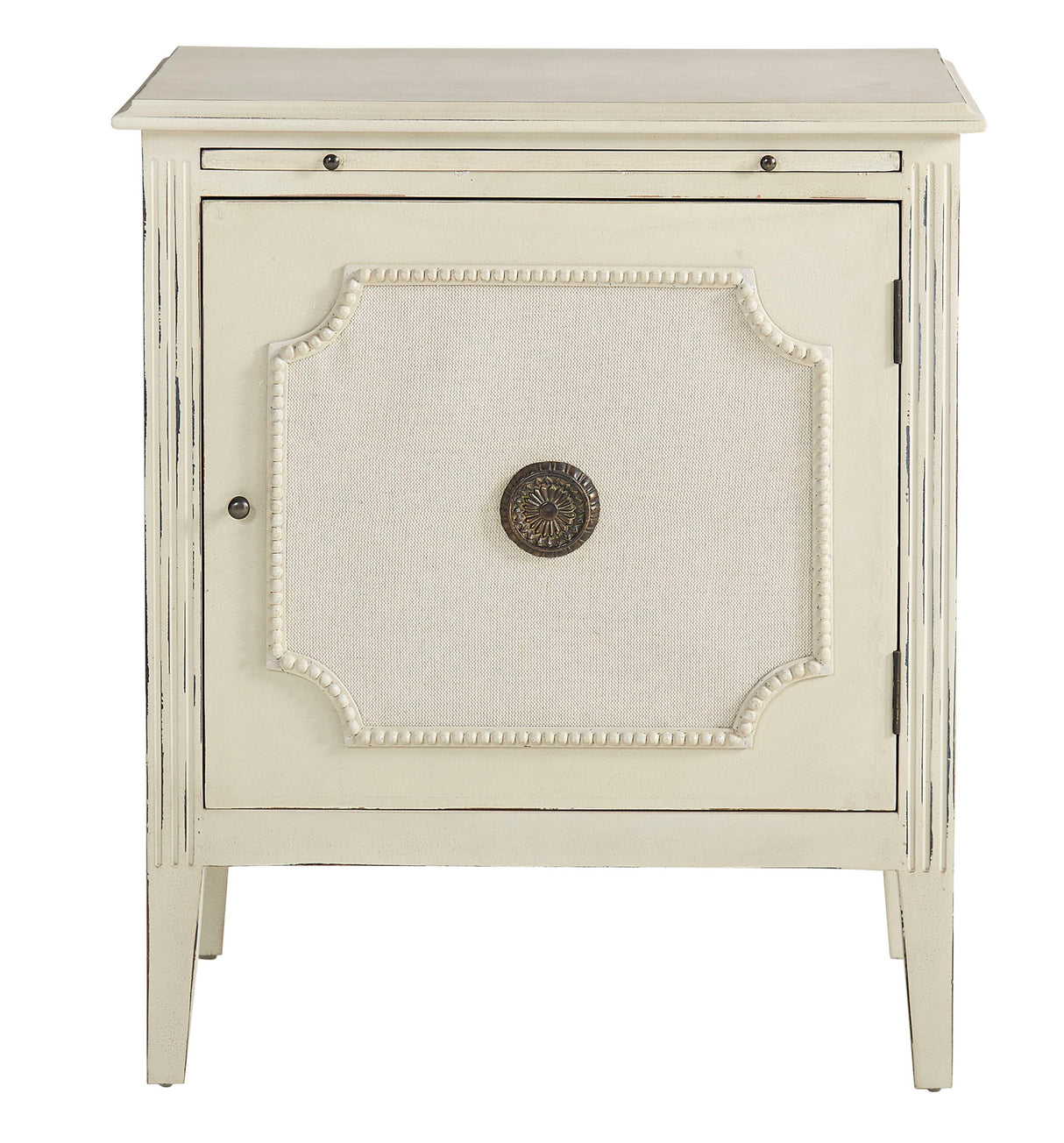 Linen & Beaded Front End Table - White