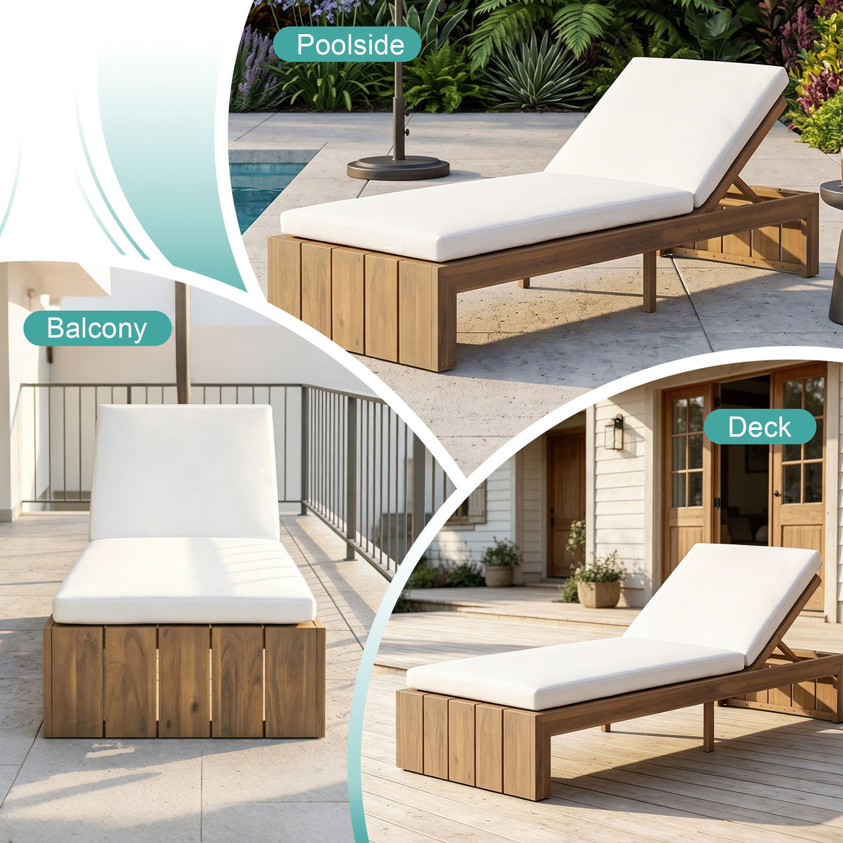 Adjustable Outdoor Chaise Lounge Patio Recliner With Removable Cushion