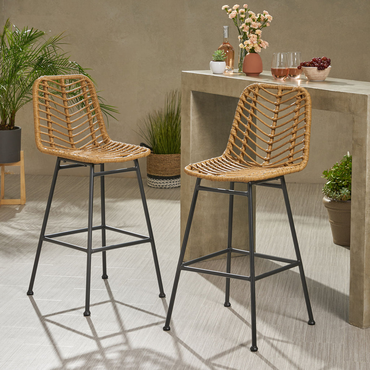 Sawtelle - Outdoor Wicker Barstools (Set of 2)