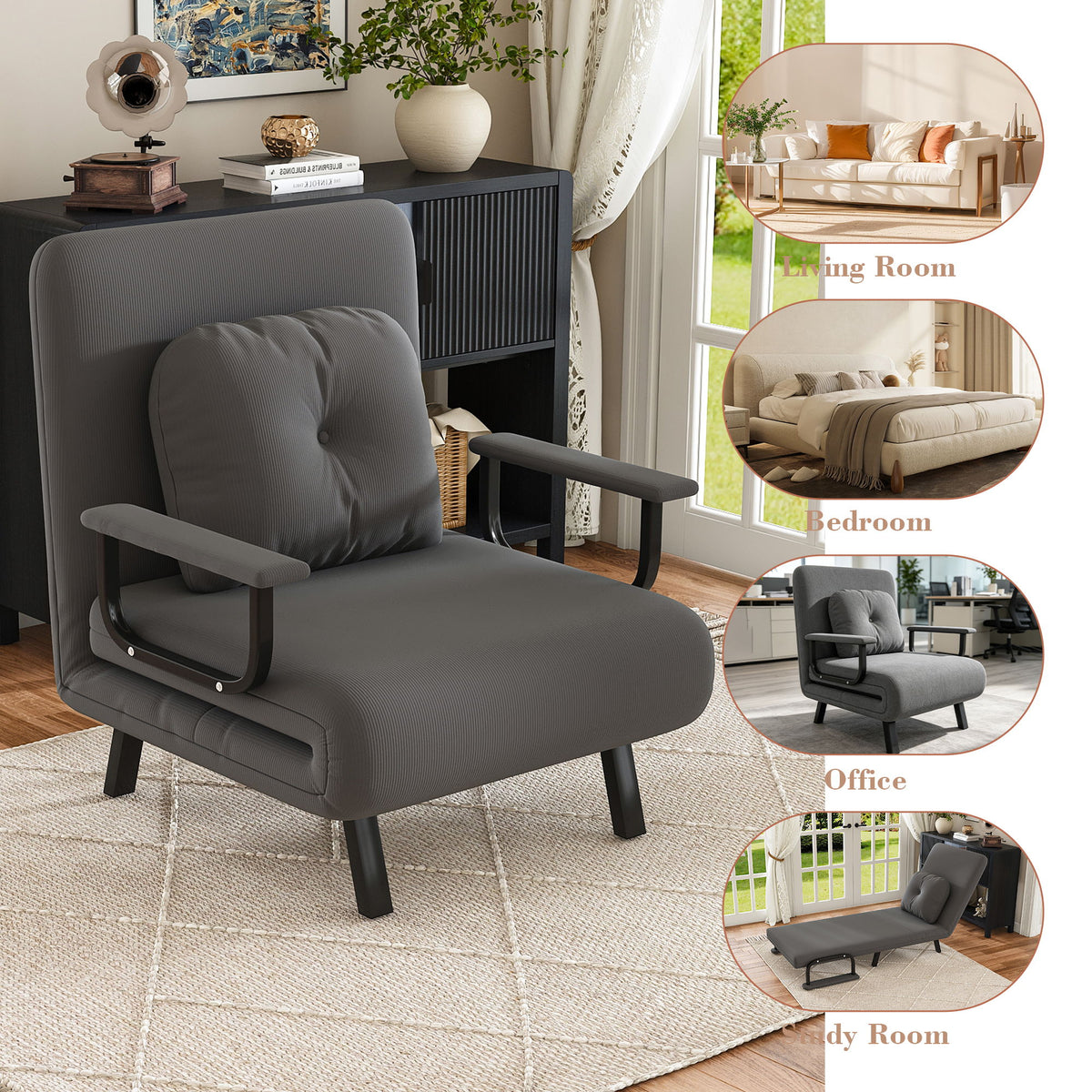 5 In 1 Folding Sofa Bed With 5 Position Adjustable Backrest