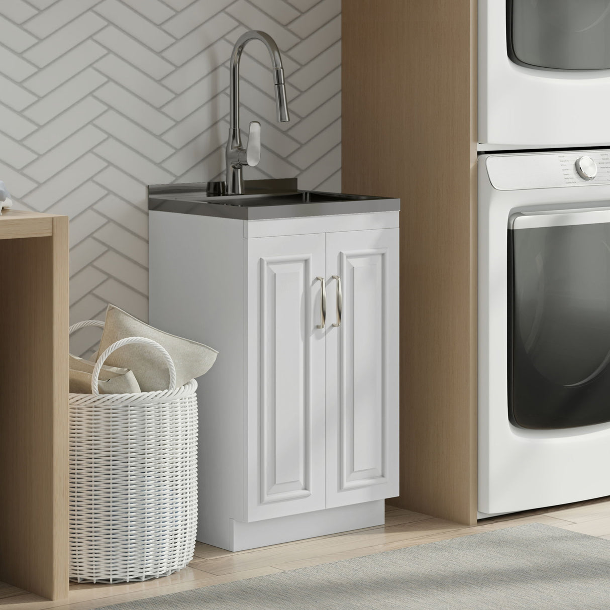Darwin - Laundry Utility Sink And Cabinet With Sink And Pull Out Faucet - White