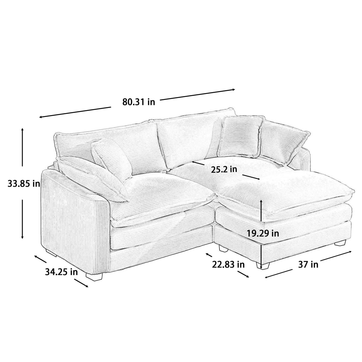 Modular Oversized Cushion Sofa With Ottoman, Low Back, Deep Seating Sofa Set
