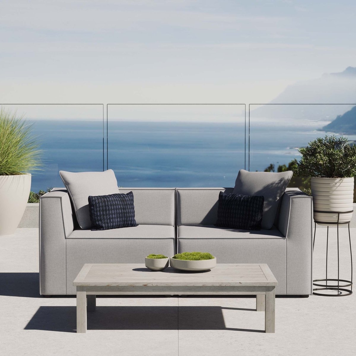 35" 2-Piece Modern Upholstered Outdoor Loveseat – Gray - Outdoor - Alpine Outlets