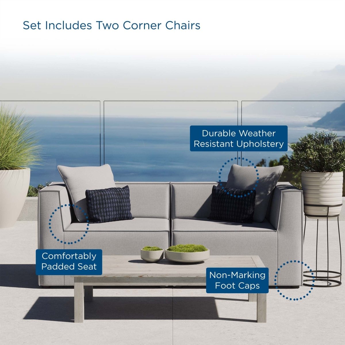 35" 2-Piece Modern Upholstered Outdoor Loveseat – Gray - Outdoor - Alpine Outlets