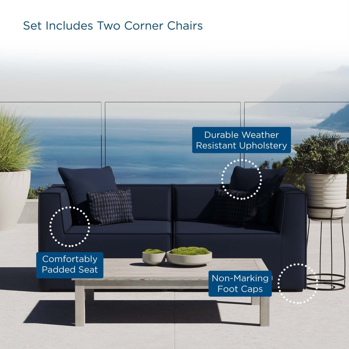 35" 2-Piece Modern Upholstered Outdoor Loveseat – Navy - Outdoor - Alpine Outlets