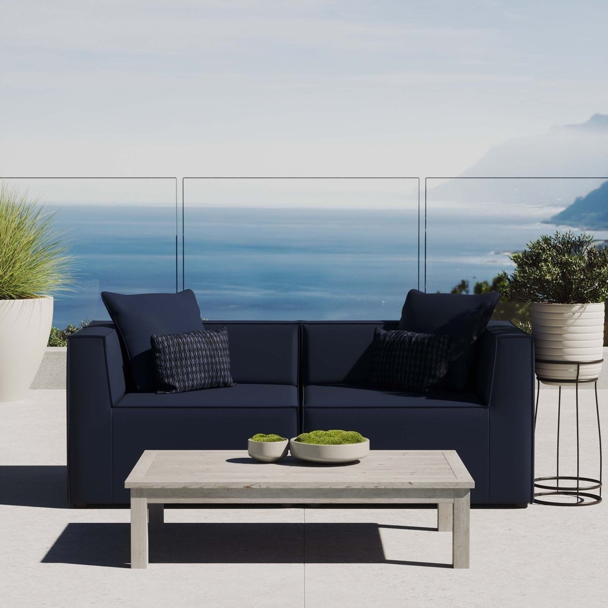 35" 2-Piece Modern Upholstered Outdoor Loveseat – Navy - Outdoor - Alpine Outlets