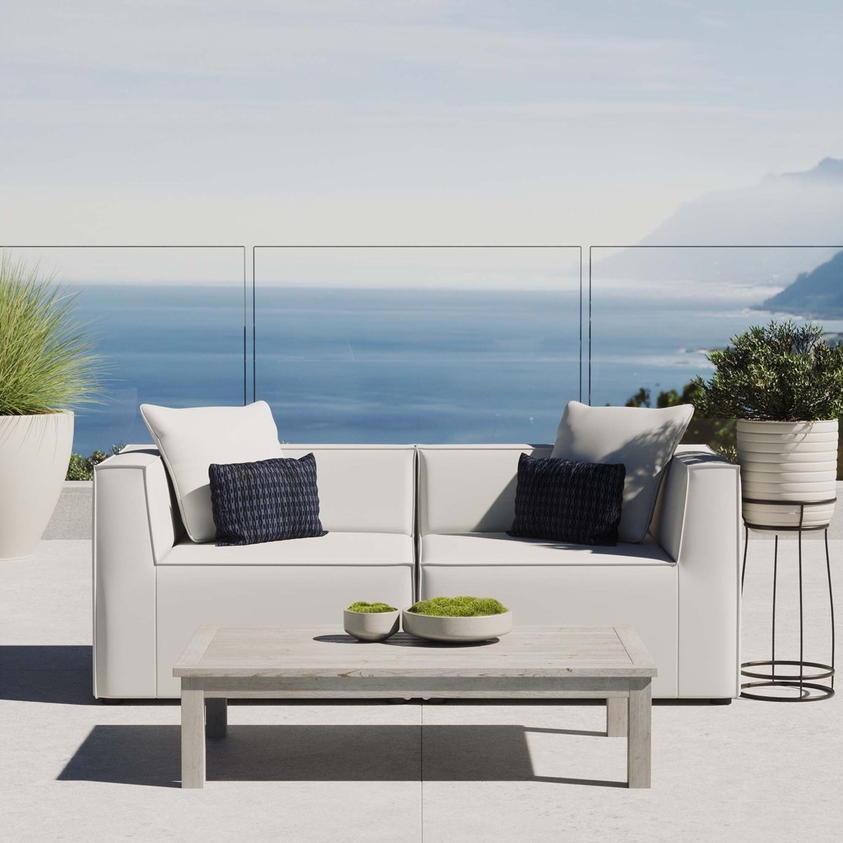 35" 2-Piece Modern Upholstered Outdoor Loveseat – White - Outdoor - Alpine Outlets