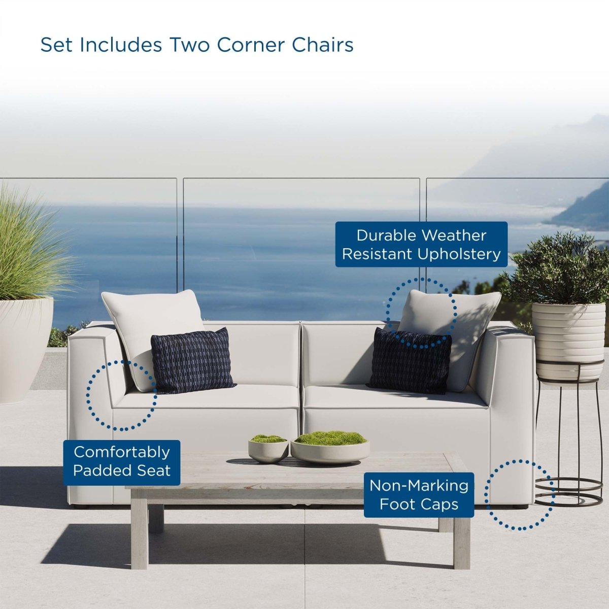 35" 2-Piece Modern Upholstered Outdoor Loveseat – White - Outdoor - Alpine Outlets