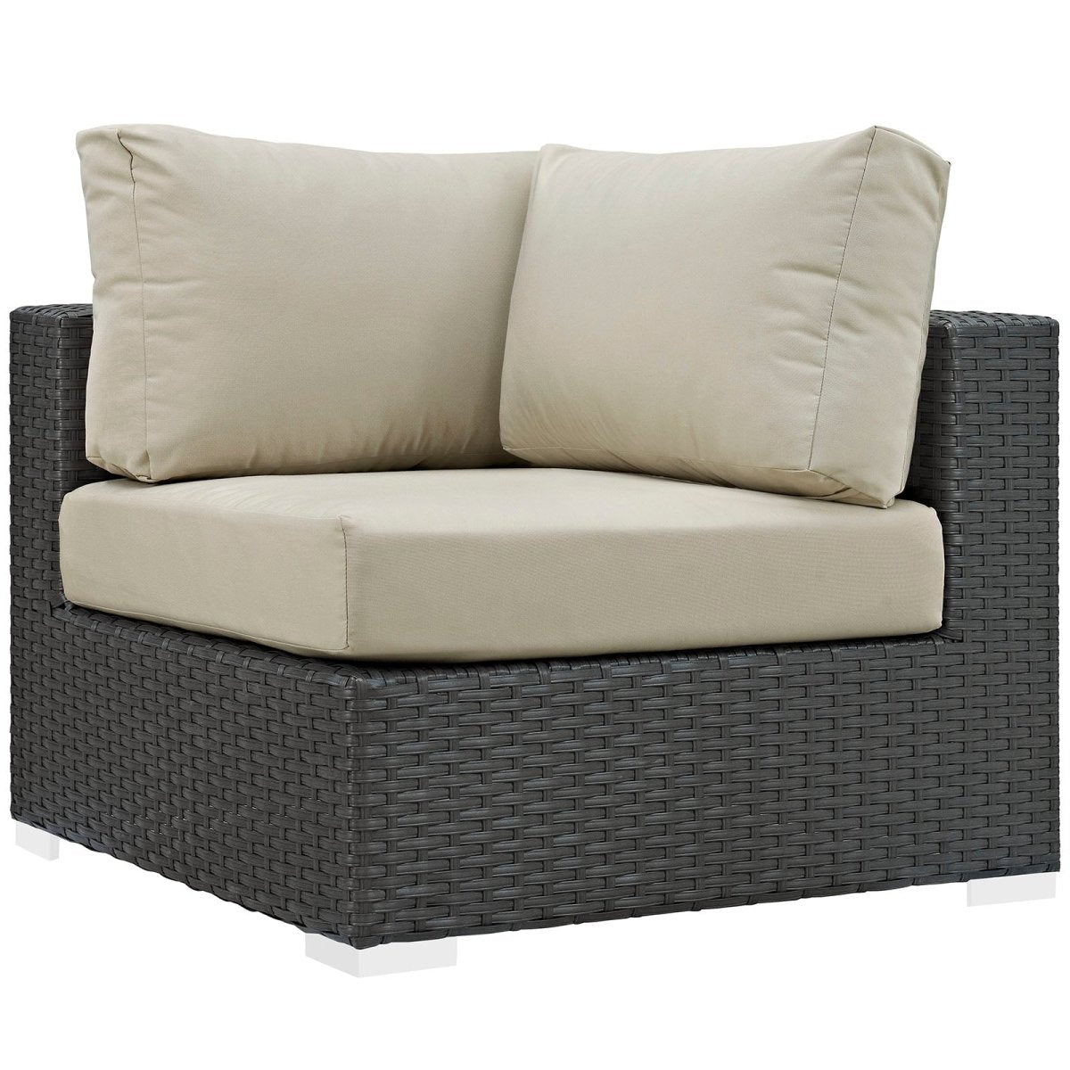 35" Canvas Antique Beige Outdoor Patio Corner Chair – Wicker Rattan with Sunbrella - Outdoor - Alpine Outlets
