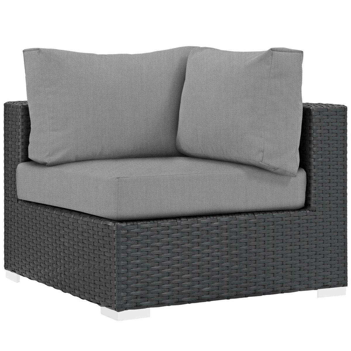35" Canvas Gray Outdoor Patio Corner Chair – Wicker Rattan with Sunbrella Fabric - Outdoor - Alpine Outlets