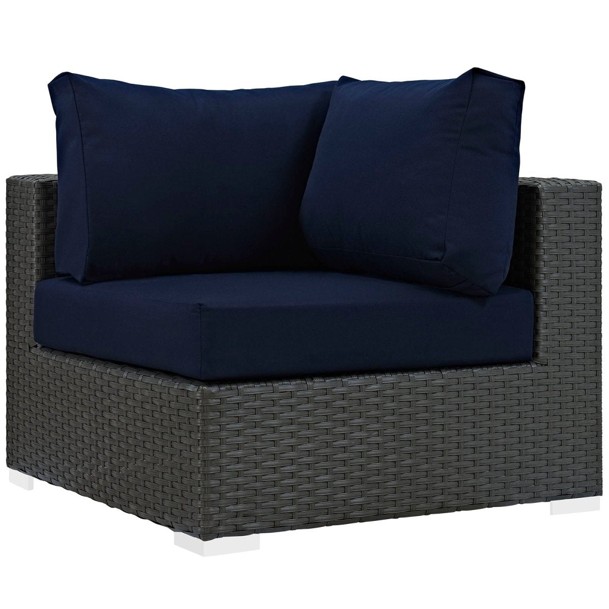 35" Canvas Navy Outdoor Patio Corner Chair – Wicker Rattan with Sunbrella Fabric - Outdoor - Alpine Outlets