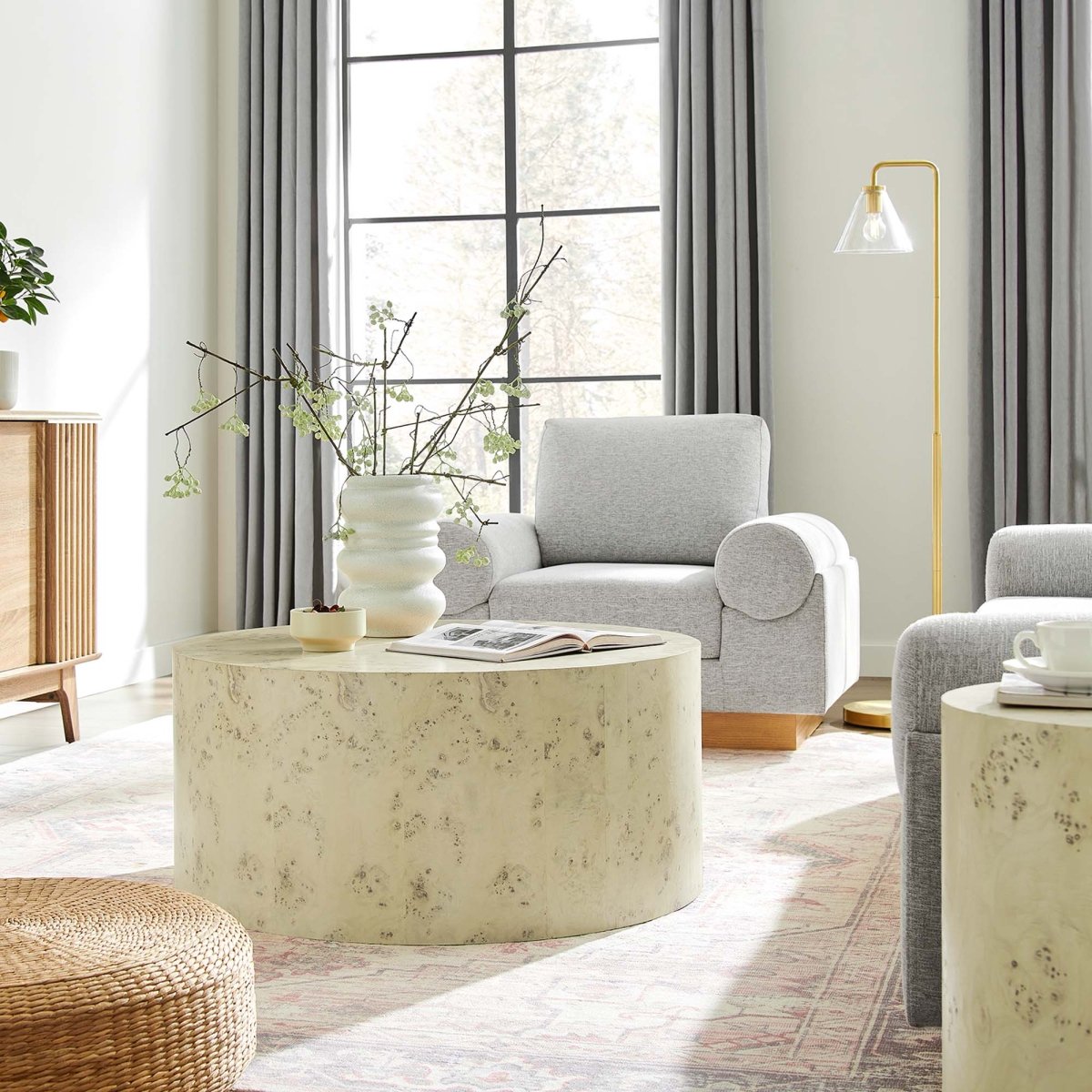 35 Inch Sophisticated Round Burl Wood Coffee Table - Coffee Tables available at Alpine Outlets in Denver