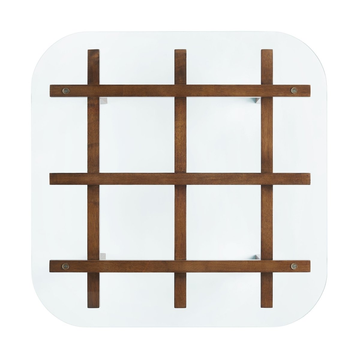 35 Inch Square Tempered Glass Coffee Table with Grid Wood Frame - Coffee Tables available at Alpine Outlets in Denver