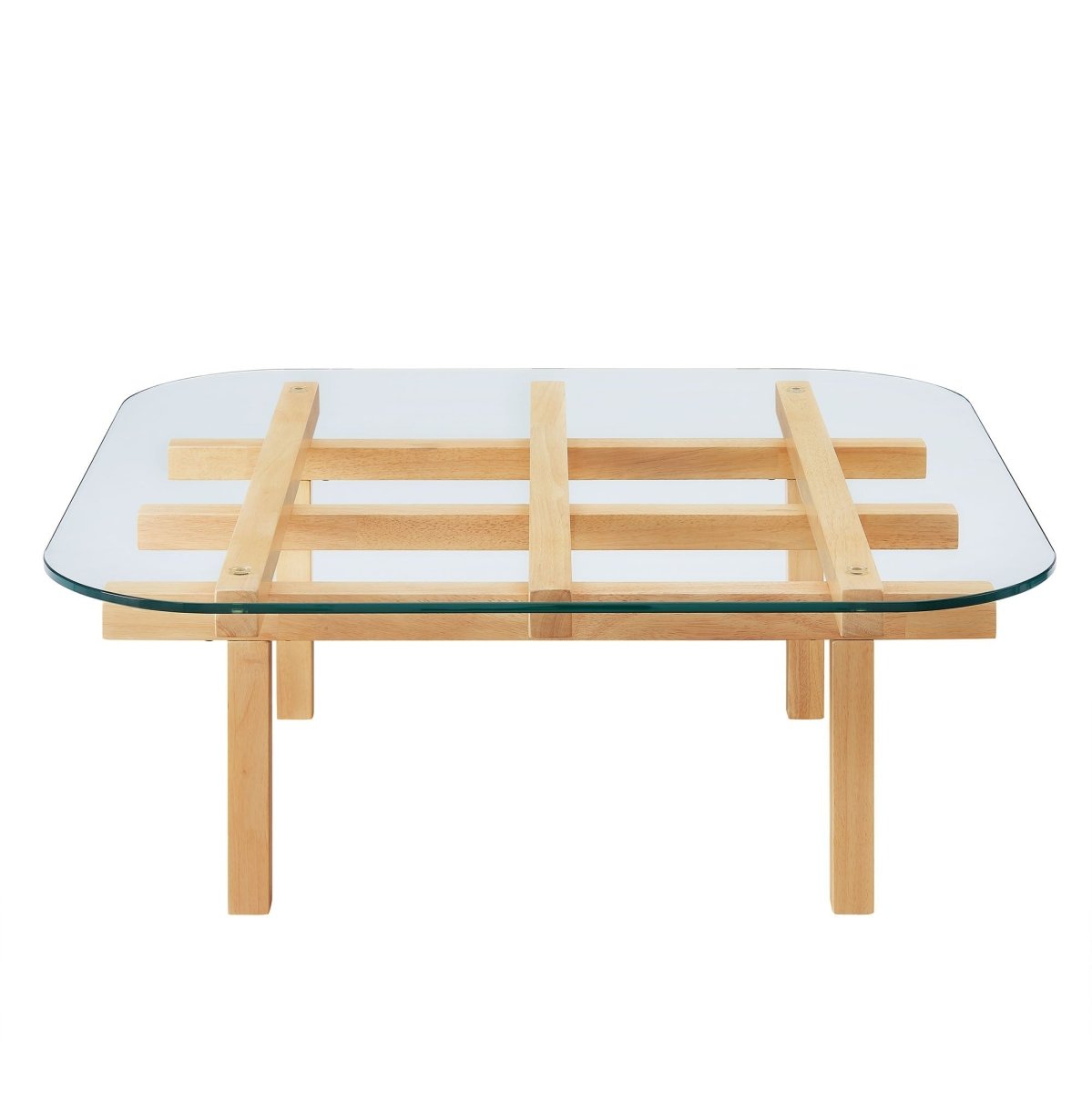 35 Inch Square Tempered Glass Coffee Table with Grid Wood Frame - Coffee Tables available at Alpine Outlets in Denver
