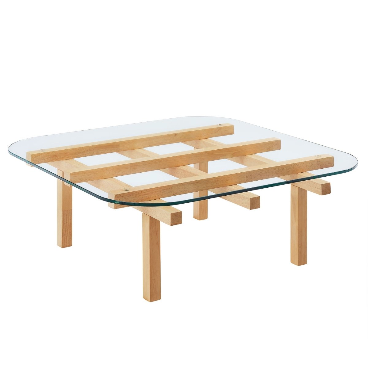 35 Inch Square Tempered Glass Coffee Table with Grid Wood Frame - Coffee Tables available at Alpine Outlets in Denver