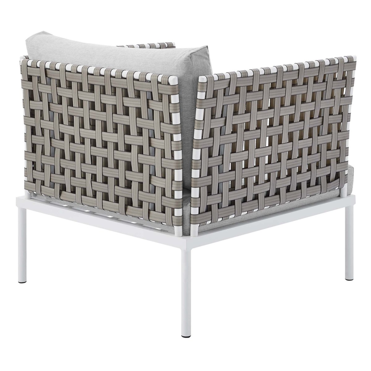 35” Tan Aluminum and Sunbrella® Weave Outdoor Patio Armchair with Gray Cushions - Outdoor - Alpine Outlets