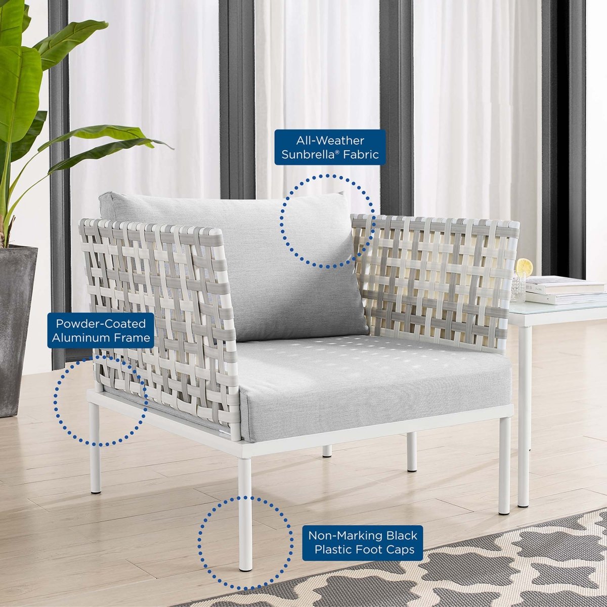35" Taupe Aluminum Outdoor Patio Armchair with Gray Sunbrella® Cushions - Outdoor - Alpine Outlets
