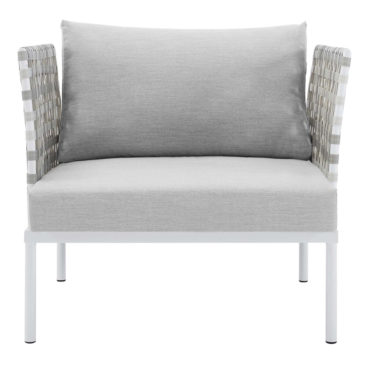 35" Taupe Aluminum Outdoor Patio Armchair with Gray Sunbrella® Cushions - Outdoor - Alpine Outlets