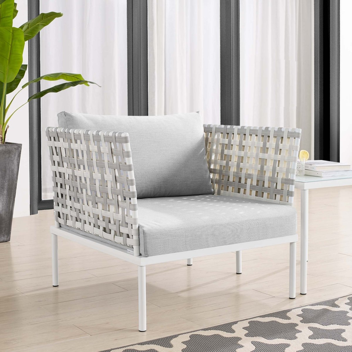 35" Taupe Aluminum Outdoor Patio Armchair with Gray Sunbrella® Cushions - Outdoor - Alpine Outlets