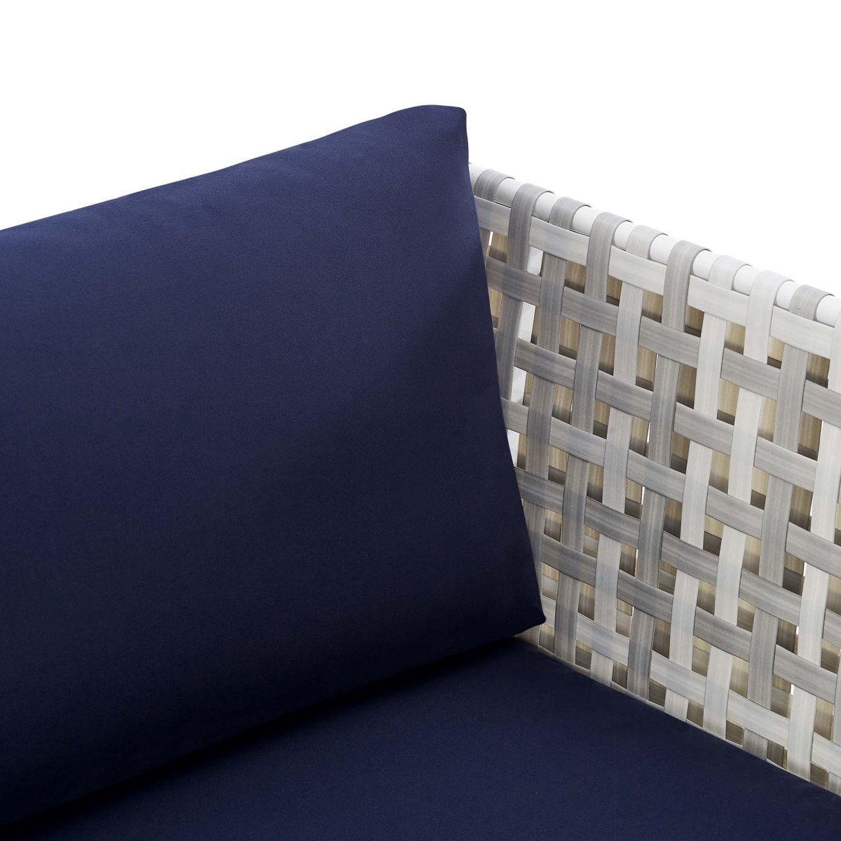 35" Taupe Aluminum Outdoor Patio Armchair with Navy Sunbrella® Cushions - Outdoor - Alpine Outlets