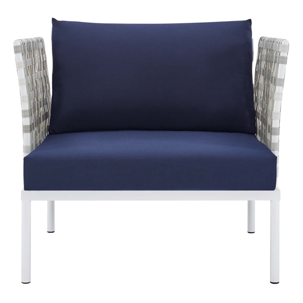 35" Taupe Aluminum Outdoor Patio Armchair with Navy Sunbrella® Cushions - Outdoor - Alpine Outlets