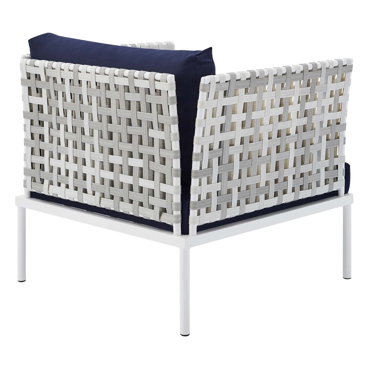 35" Taupe Aluminum Outdoor Patio Armchair with Navy Sunbrella® Cushions - Outdoor - Alpine Outlets