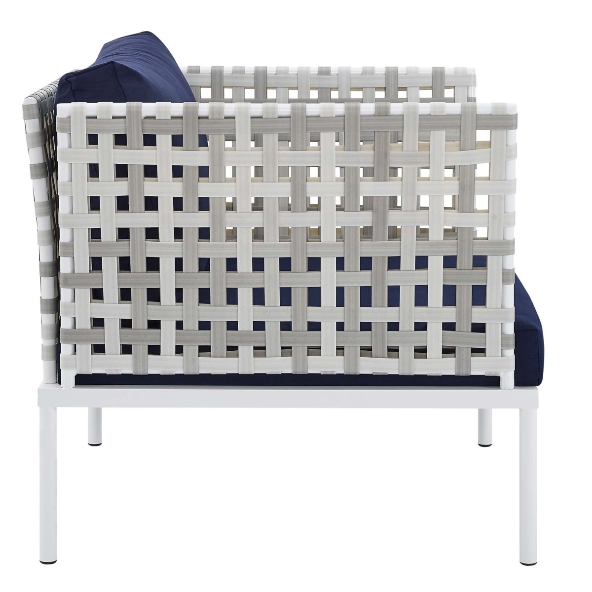 35" Taupe Aluminum Outdoor Patio Armchair with Navy Sunbrella® Cushions - Outdoor - Alpine Outlets