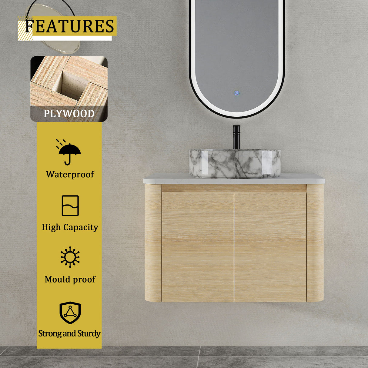 Mounted Bathroom Vanity & Art Sink & 2 Soft Close Doors