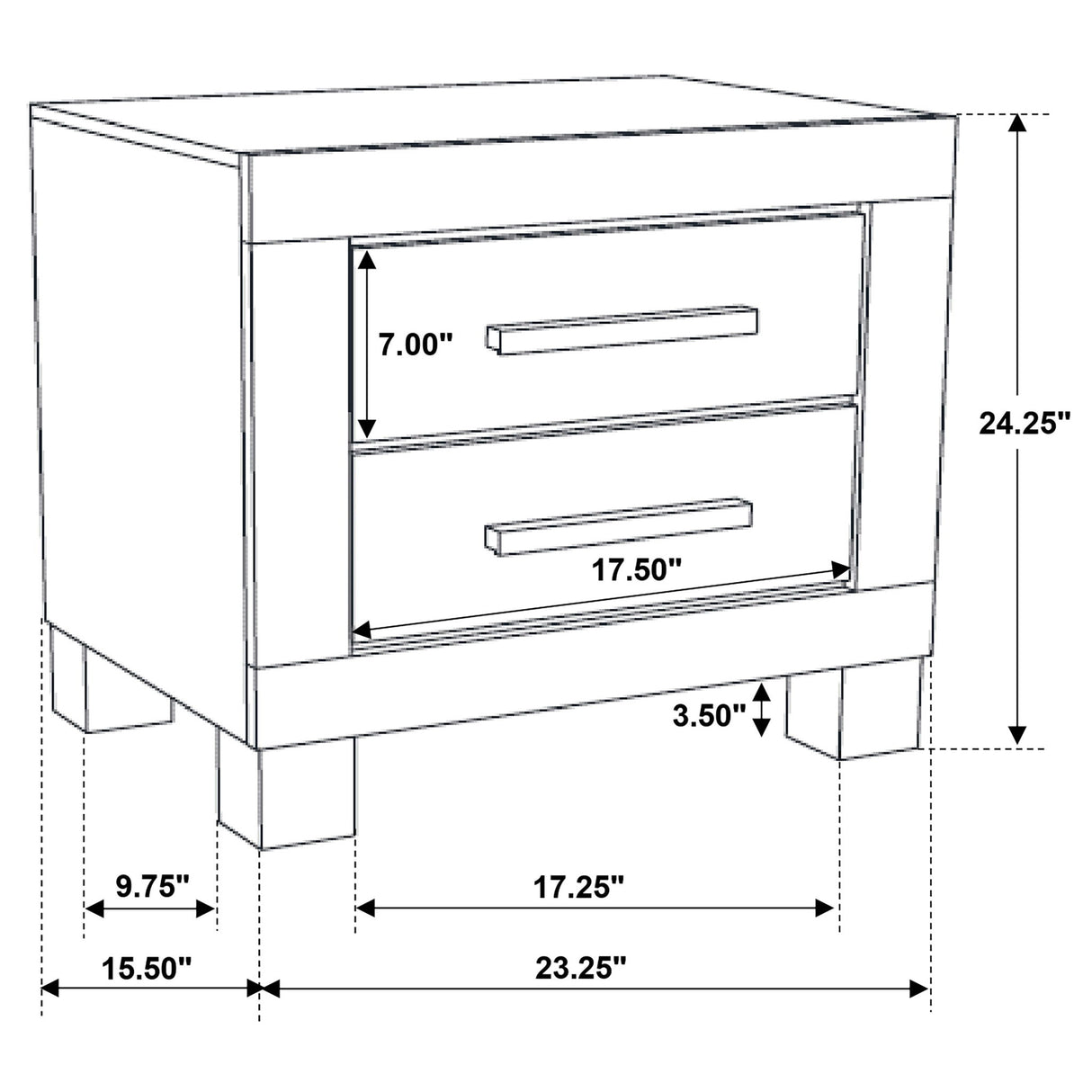 2 Drawer Nightstand - Brown Wood