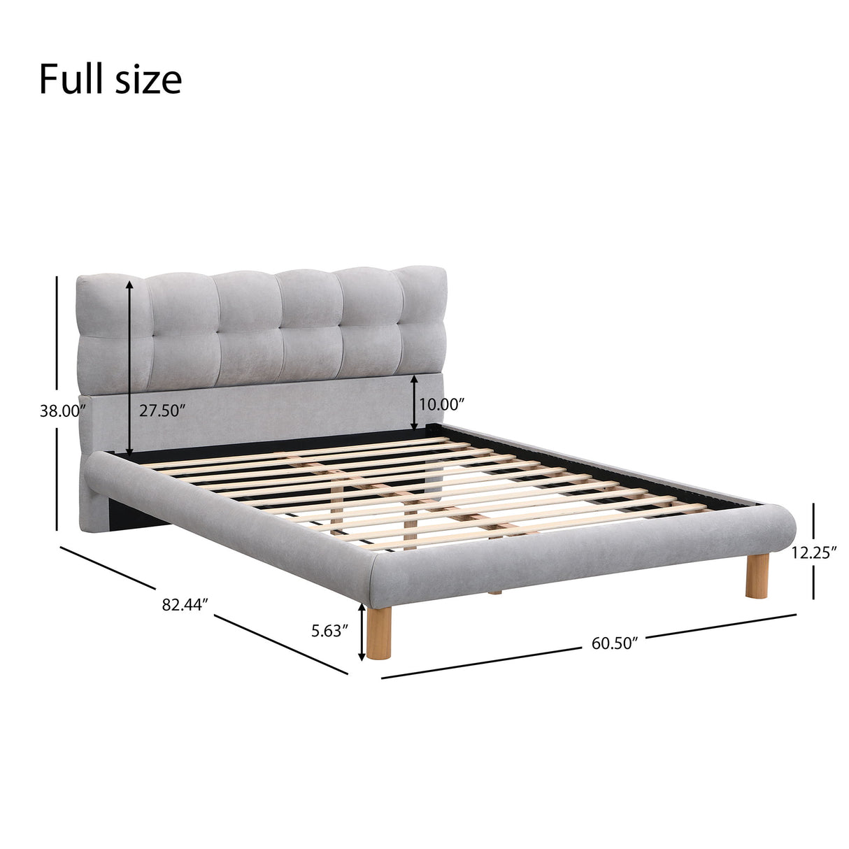 Full Upholstered Platform Bed Frame With Cookie Shaped Headboard - Gray