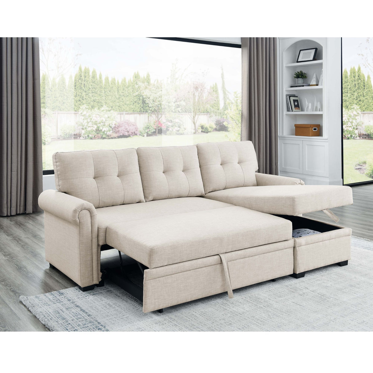 Upholstered Sleeper Sofa With Reversible Storage Chaise