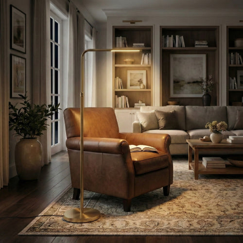 Verve Brassed Gold Floor Lamp with On/Off Switch Adjustable Led Round Base