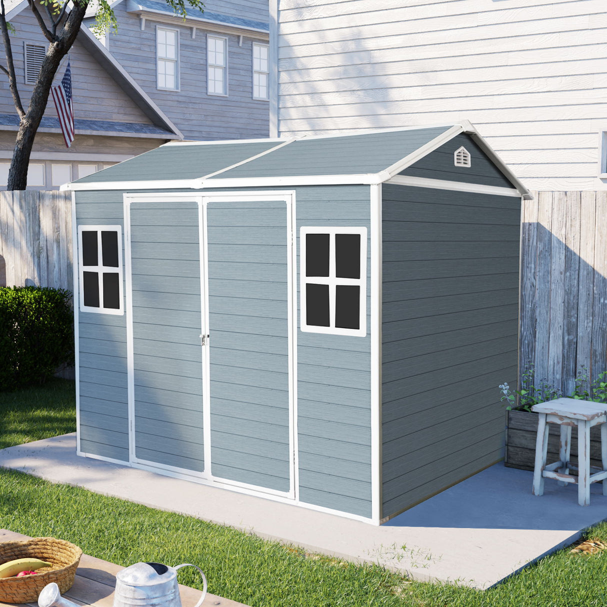 Resin Outdoor Storage Shed Garden Building Waterproof Heavy Duty 8x6.5ft
