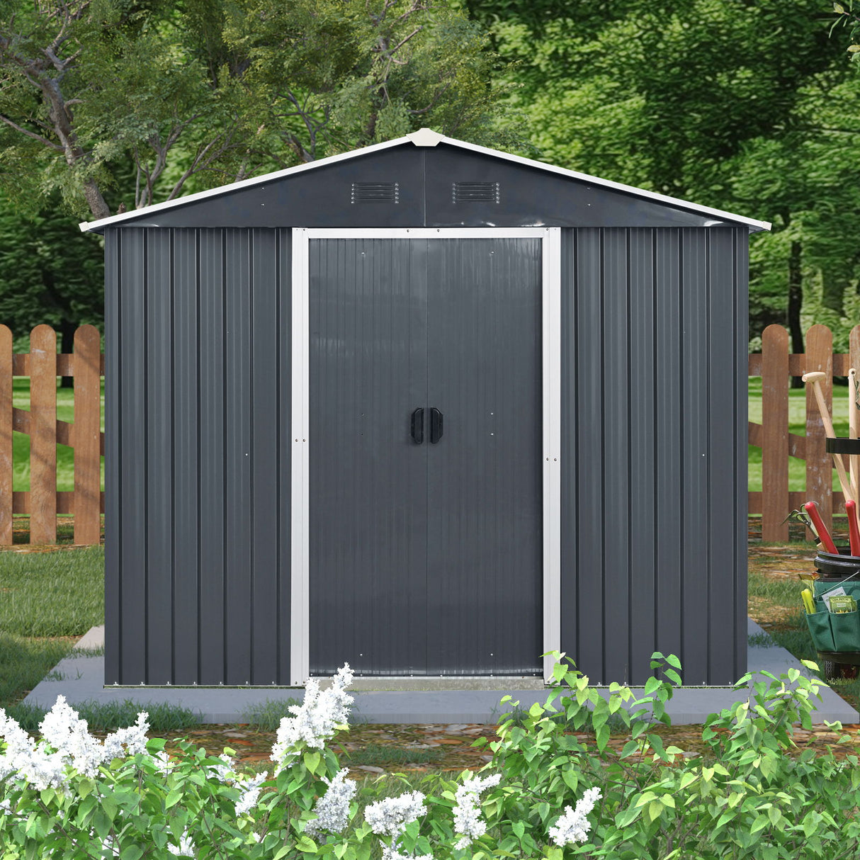 Outdoor Metal Storage Shed Garden Building with Window and Foundation 8x4ft