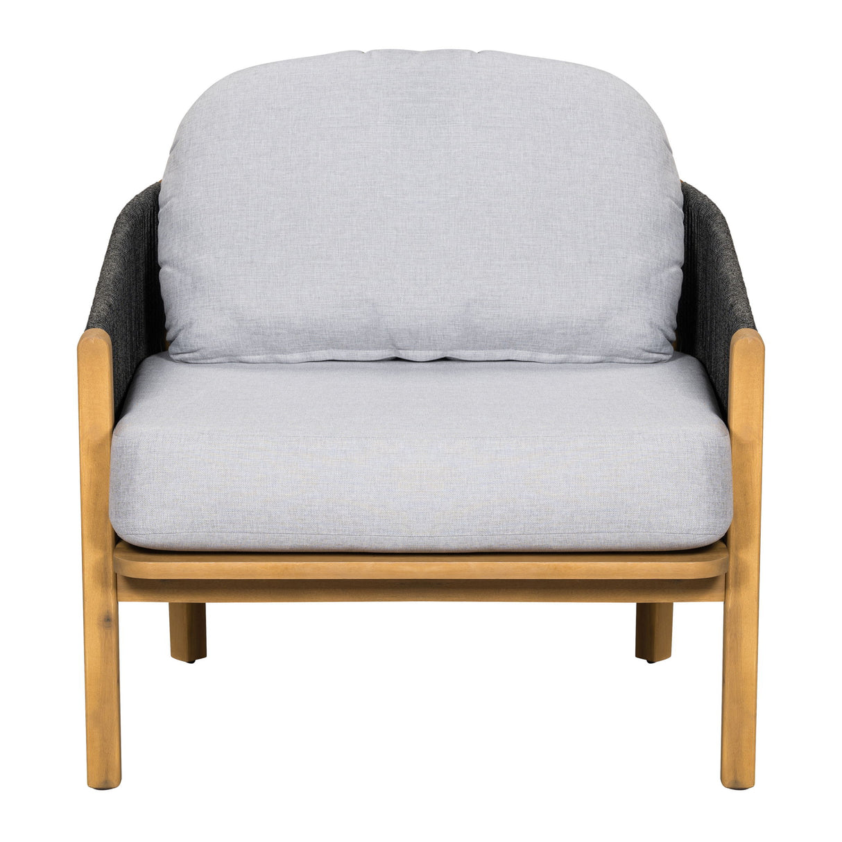 Grotta - Outdoor Wood Club Chair (Set of 2) With Rope And Cushion Frame - Gray / Teak