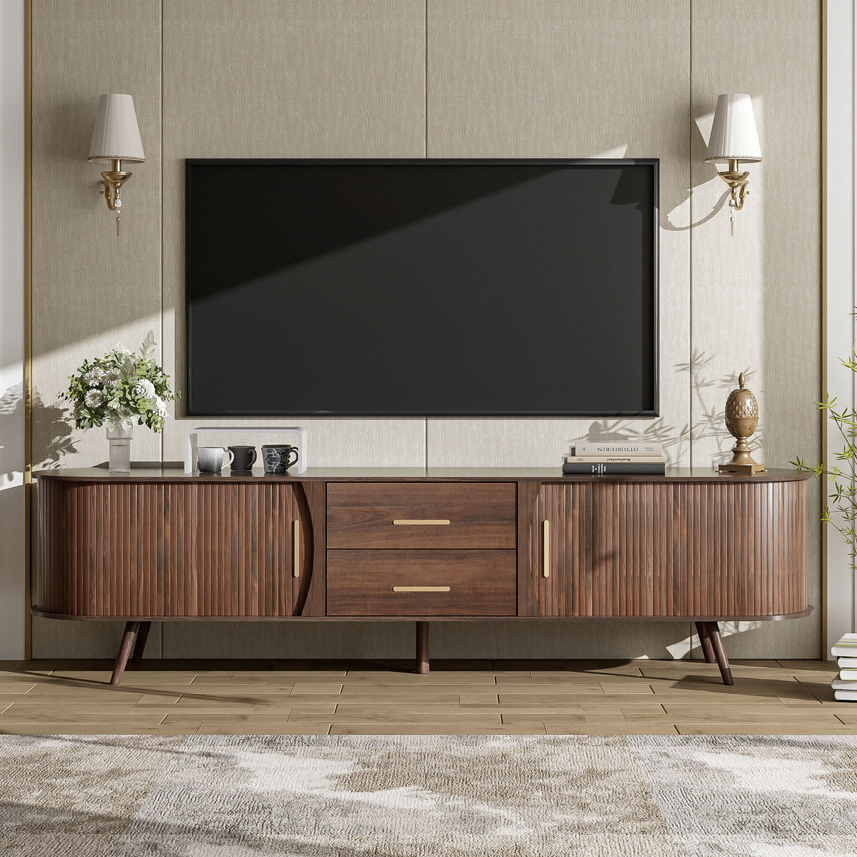TV Stand For 80" TV, Entertainment Center With Storage - Dark Brown