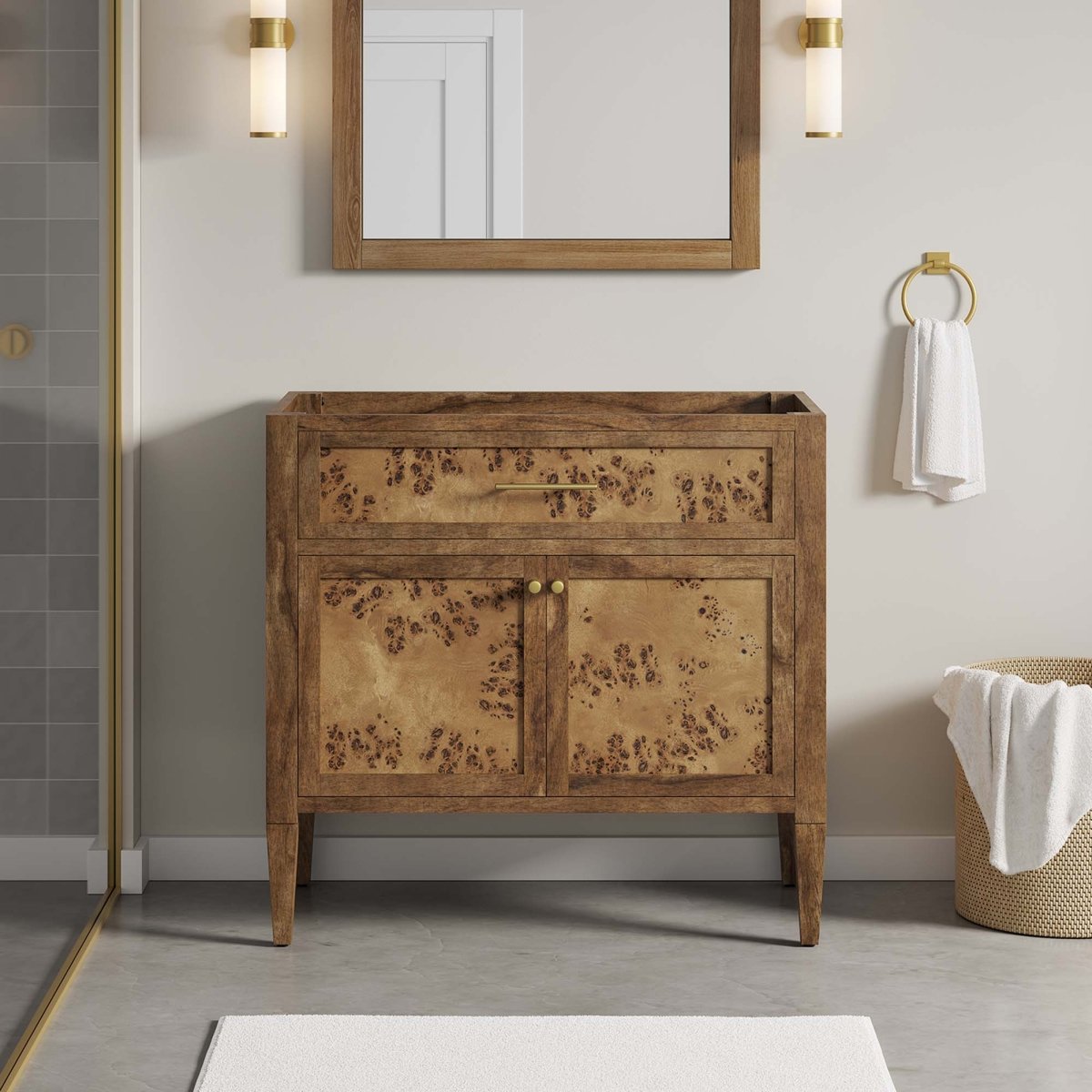 36" Brown Wood Bathroom Vanity Cabinet (Sink Basin Not Included) - Bathroom Fixtures - Alpine Outlets