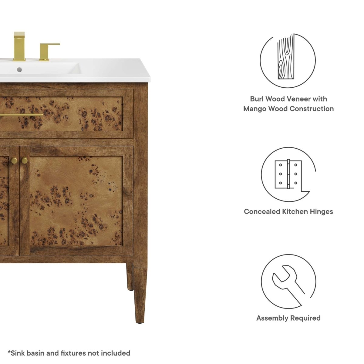 36" Brown Wood Bathroom Vanity Cabinet (Sink Basin Not Included) - Bathroom Fixtures - Alpine Outlets