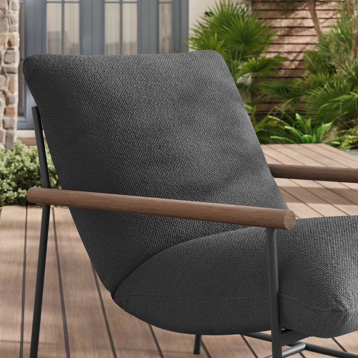 36” Charcoal Aluminum and Boucle Sling Outdoor Lounge Chair - Outdoor - Alpine Outlets